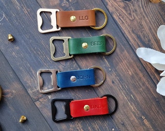 Personalised Leather Keyring Keychain Key Fob  Bottle Opener , Gift for Her Him, Personalised Keychain , Wedding Gift,  Handmade in UK