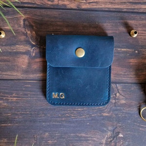 Petit porte-monnaie en cuir, mini pochette pour pièce de monnaie, porte-monnaie en cuir, petite monnaie, cadeau sac pour pièce de monnaie personnalisé, cadeau personnalisé Blue