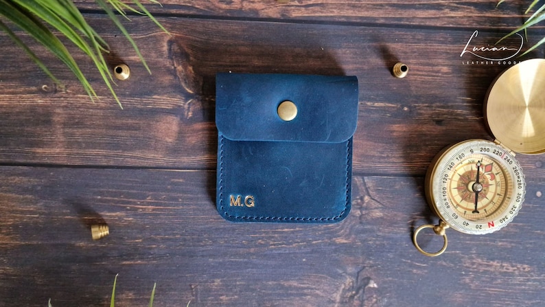 Petit porte-monnaie en cuir, mini pochette pour pièce de monnaie, porte-monnaie en cuir, petite monnaie, cadeau sac pour pièce de monnaie personnalisé, cadeau personnalisé Blue