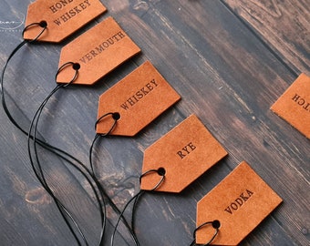 Decanter Tags,Personalised Leather Name Tags, Gift for Her, Gift for Him, Stocking stuffer , Bottle Present, custom leather tag