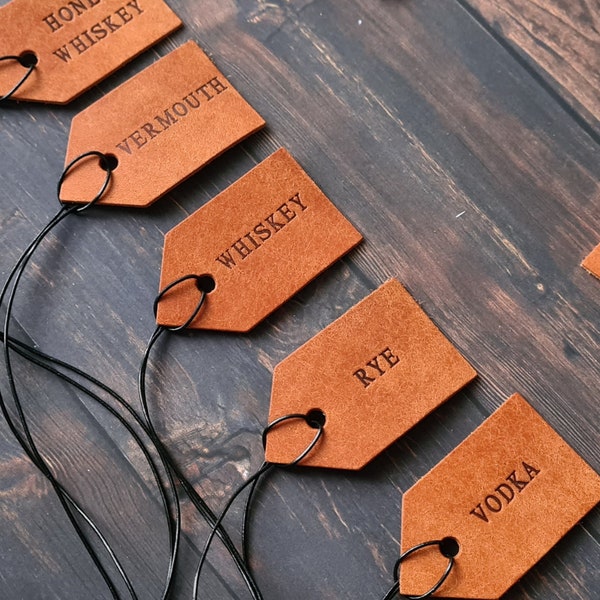 Decanter Tags,Personalised Leather Name Tags, Gift for Her, Gift for Him, Stocking stuffer , Bottle Present, custom leather tag