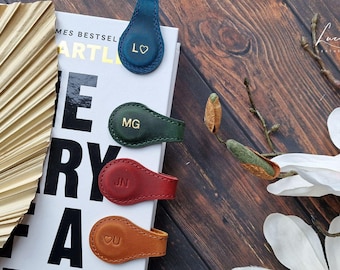 Personalized Leather Magnetic Bookmark: Engraved Initial Book Lover Gift