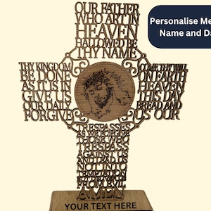 Catholic Lord&#39;s Prayer Our Father Picture Cross, Baptism Gift Girls Boys, Our Father Wooden Cross With Stand Prayer Wall Sign Religious Gift