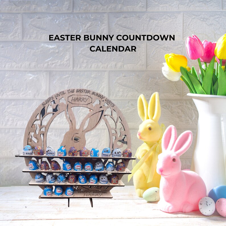 PERSONALISED Wooden Bunny Countdown Sign, Easter Egg Holder, Easter ...