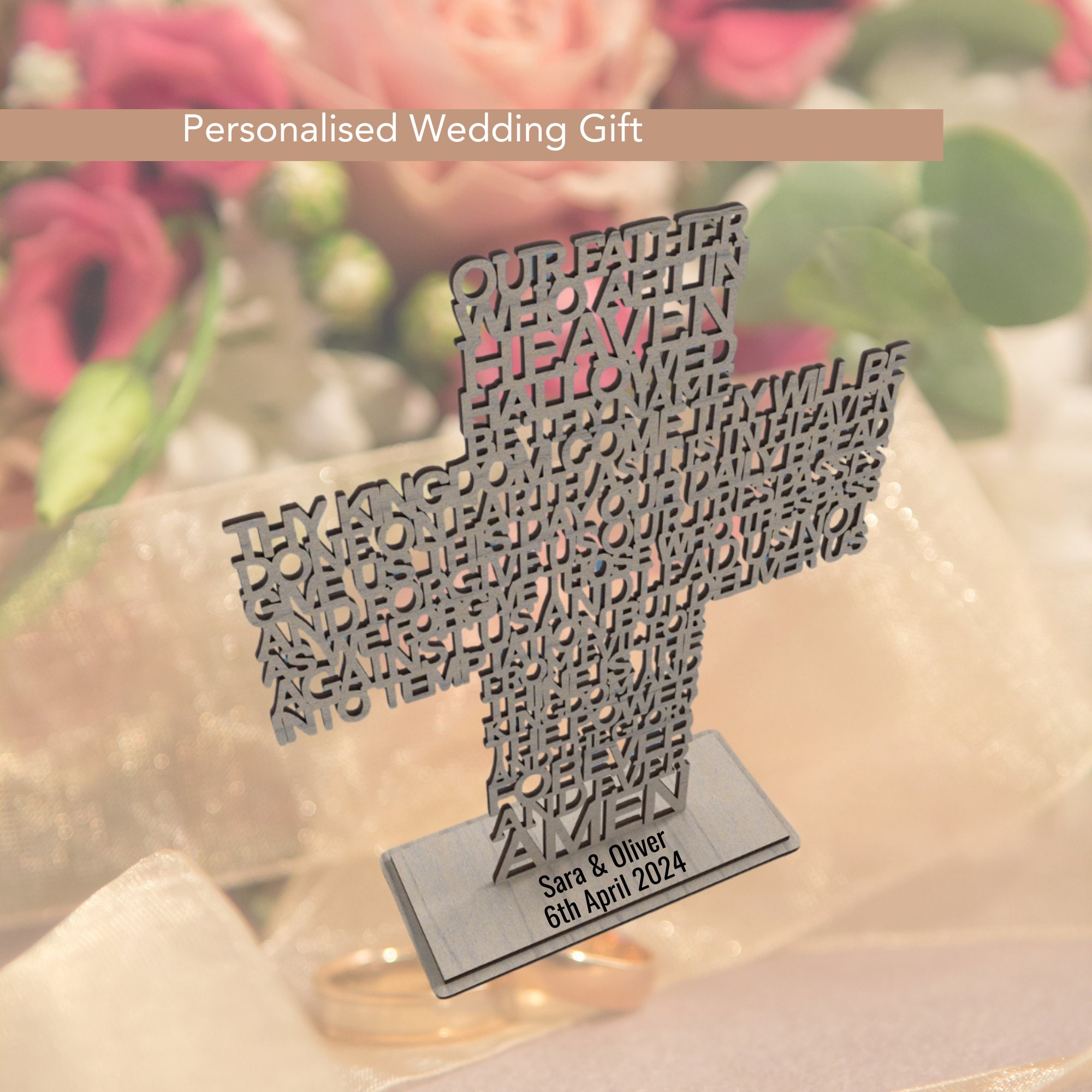 Personalised Lords Prayer Cross, Personalized Wedding Gift, Christian