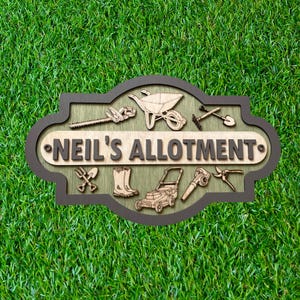 Unusual Gardening Gifts for Her Him, Custom Wooden Allotment Sign with Tools, Gifts for Gardeners, Personalised Allotment Sign for Gardners