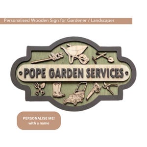 Personalised Landscaper Gift Sign, Gardener Sign with Tools, Personalised Garden Services Plaque, Garden Maintenance Sign, Gift for Gardener