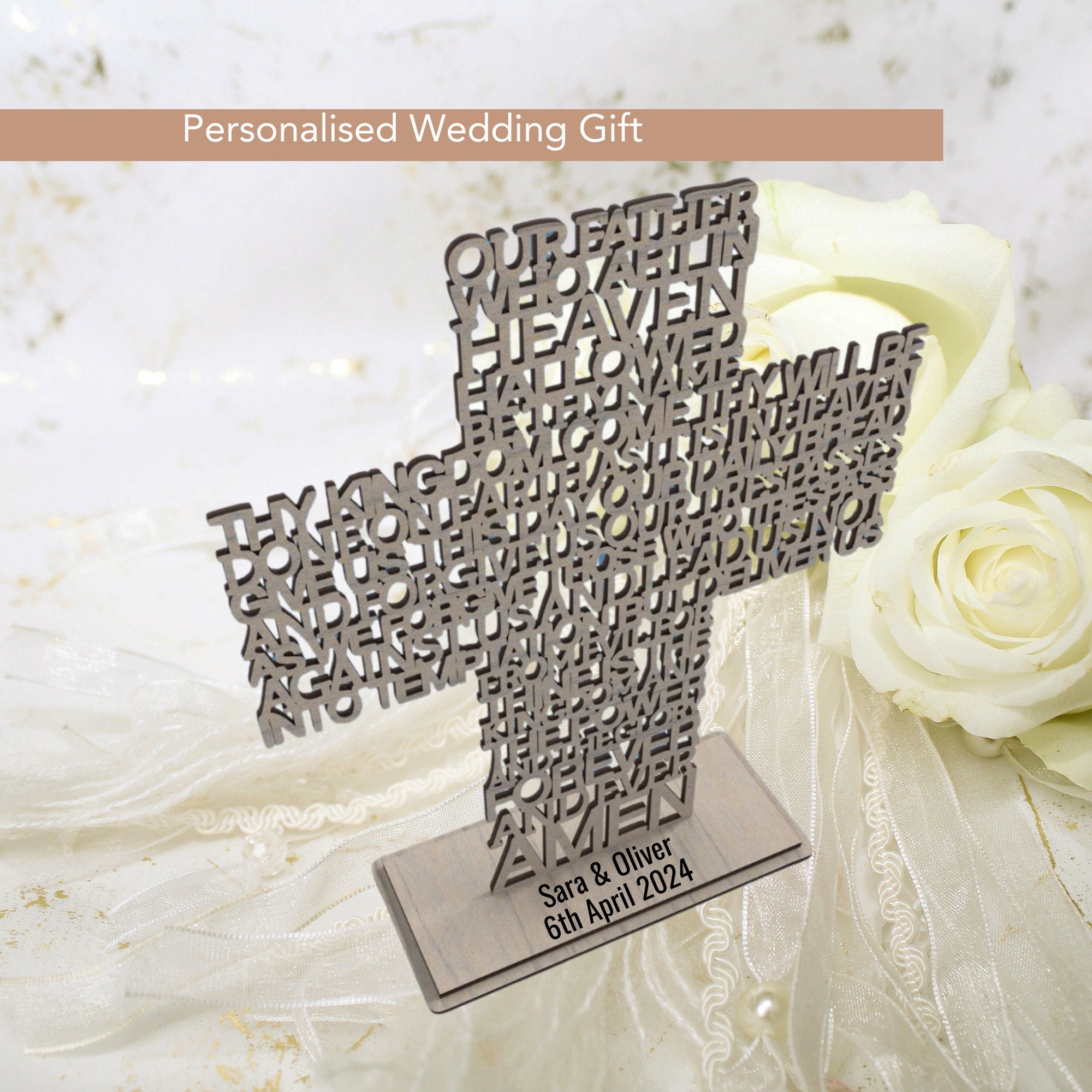 Personalised Lords Prayer Cross, Personalized Wedding Gift, Christian