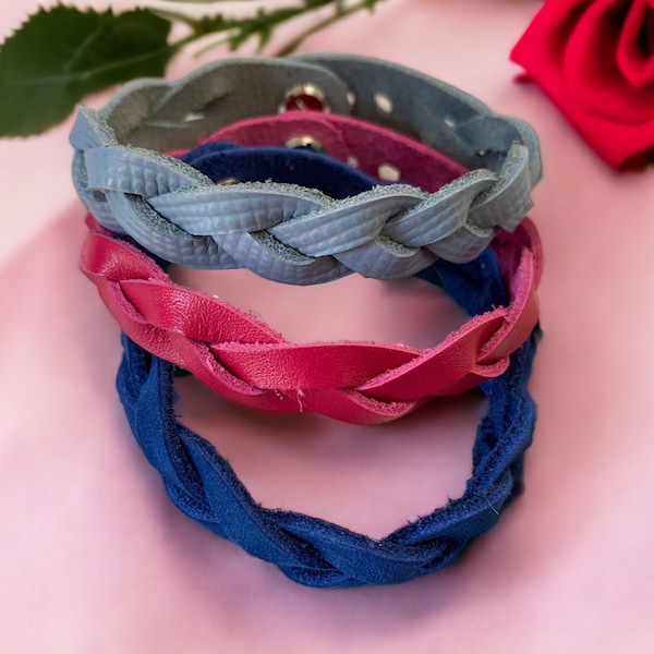 Geflochtenes Lederarmband für Männer, geflochtenes Lederarmband für Frauen, Ledermanschette, stapelbares Lederarmband, geflochtenes Band, Ohrsteckerverschluss