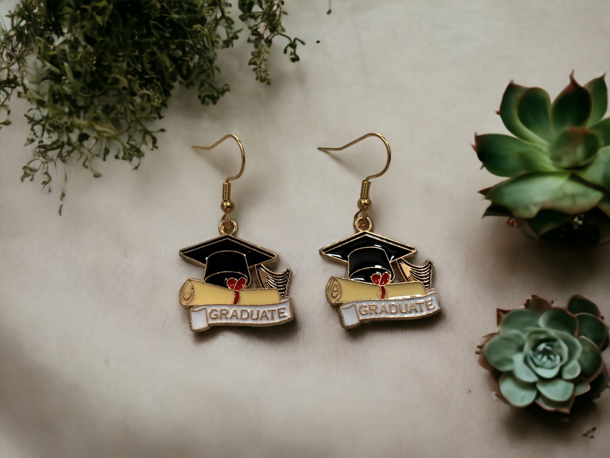 Graduation Cap Charm Earrings - Stainless Steel Dangle Drop Jewelry For Grads