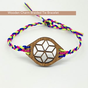 Wood Charm Braided Bracelet, Adjustable Natural Jewelry for Men & Women, Eco-Friendly Boho Gift, Handmade Style, Summer Bracelet