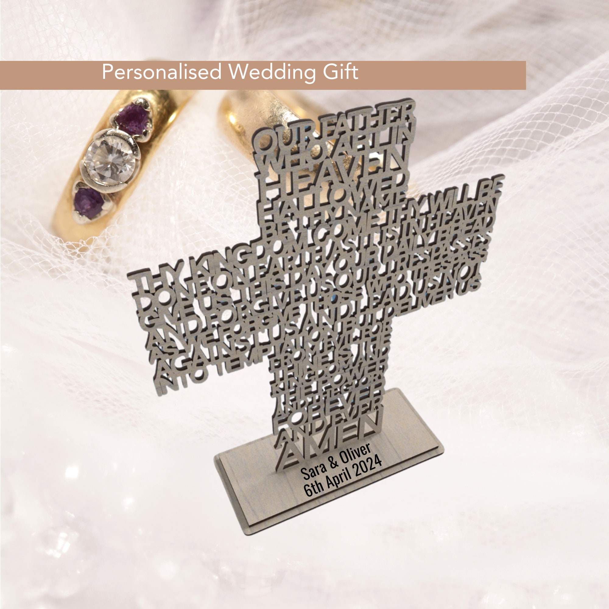 Personalised Lords Prayer Cross, Personalized Wedding Gift, Christian