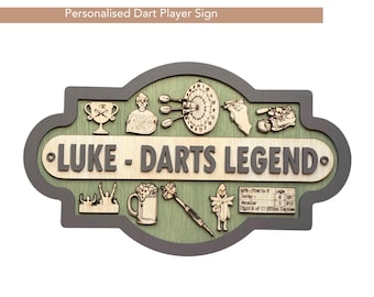 Personalised Darts Player Wooden Sign: Game Room Decor
