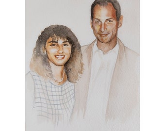 Custom portrait from photo, hand painted watercolor couple or family portrait painting, wedding or anniversary gift idea