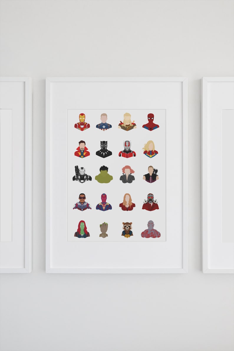 AVENGERS Portrait Marvel Minimalist Print Illustration Poster Wall Art