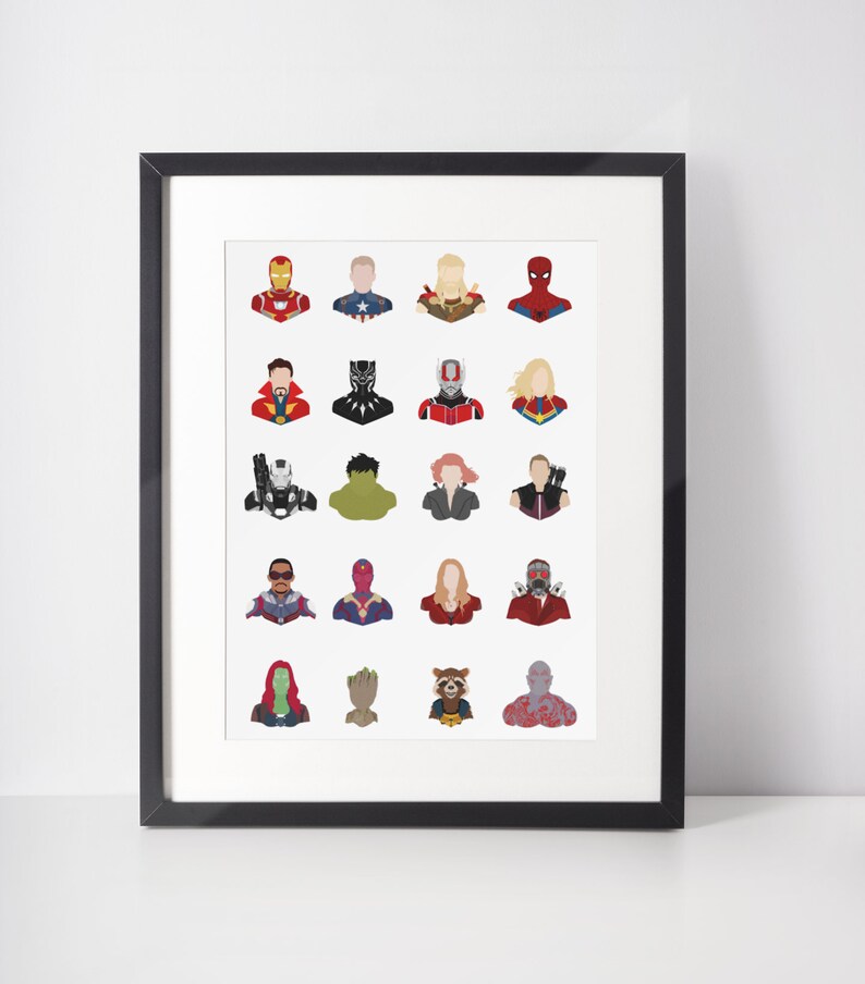 AVENGERS Portrait Marvel Minimalist Print Illustration Poster Wall Art