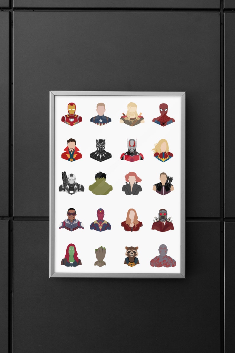 AVENGERS Portrait Marvel Minimalist Print Illustration Poster Wall Art