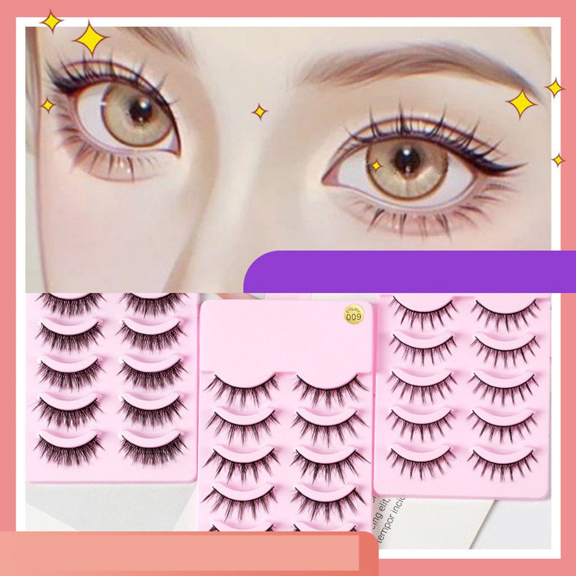 Anime Eyelashes SET OF 5 Black Natural Length Slim Manga Etsy