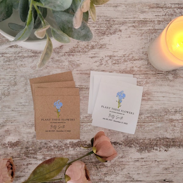 Memorial Seed Packets Forget Me Not Seed Card Remembrance Favors Funeral Seed Packets Celebration of Life Memento Funeral Favors