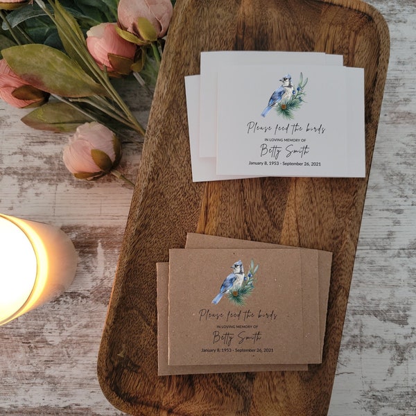 Blue Jay Memorial Seed Packs | Sympathy Seed Packs | In Loving Memory | Memorial Gift | Celebration of Life | Condolence Gift | Personalized