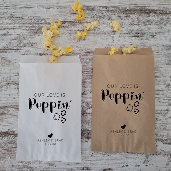 Wedding Party Favors | Our Love is Poppin | Engagement Favors | Bridal Shower | Wedding Popcorn Bags | Personalized Wedding Treat Bags