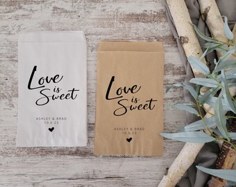 Wedding Favor Bags | Love is Sweet | Wedding Treat Bags | Bridal Shower | Wedding Candy Bag | Personalized Wedding Bag | Popcorn Bags