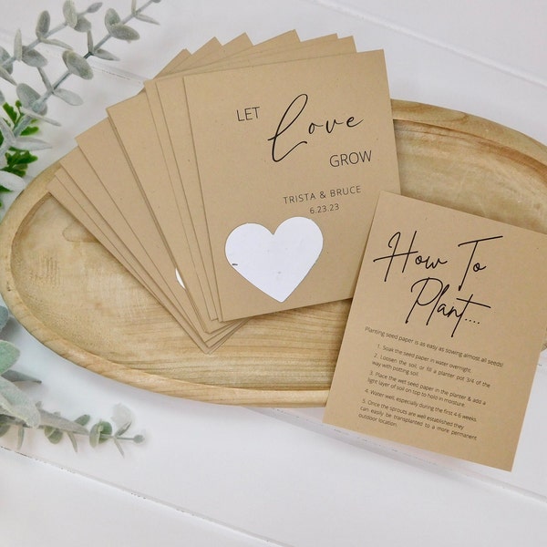 Let Love Grow | Wedding | Personalized Seed Paper Cards | Bridal Shower | Plantable Favors | Die Cut Seeds | Wildflower | Event Favors