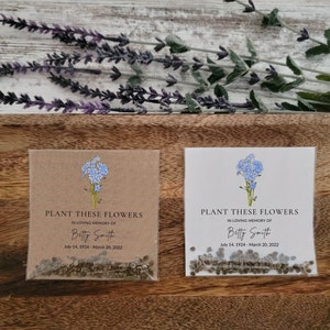 Memorial Seed Packet Remembrance Favors Celebration of Life Funeral Seed Packets Funeral Favors Forget Me Not Seed Card