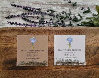 Memorial Seed Packet Remembrance Favors Celebration of Life Funeral Seed Packets Funeral Favors Forget Me Not Seed Card