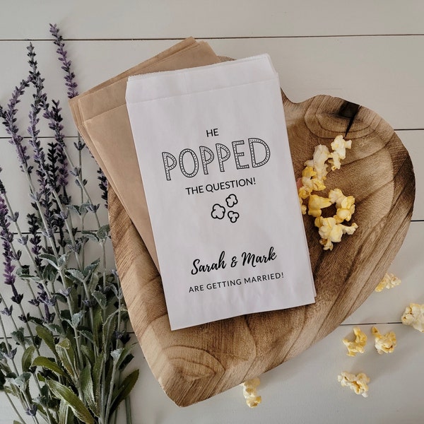 Wedding Party Favors | He Popped The Question | Engagement Favors | Bridal Shower | Wedding Popcorn Bags | Personalized Wedding Treat Bags