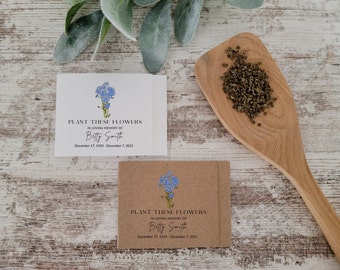 Memorial Seed Packet Remembrance Favors Celebration of Life Funeral Seed Packets Funeral Favors Forget Me Not Seed Card