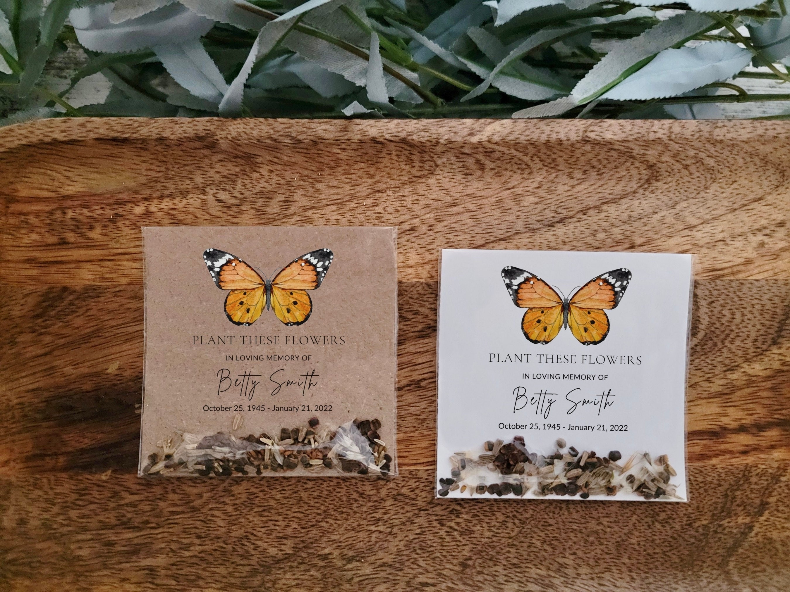 50 Personalized Custom Seed Packets - Pollinator Butterfly - Wildflower Mix
