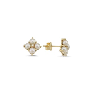 14K Gold Pearl Diamond Earrings, Freshwater Pearl Tragus Earrings, Authentic Pearl Geometric Earrings, Best Gift For Mom