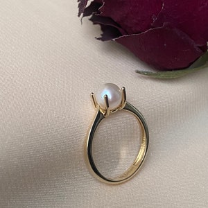 14K Gold Delicate Pearl Ring, Minimalist Freshwater AA Pearl Stackable ...