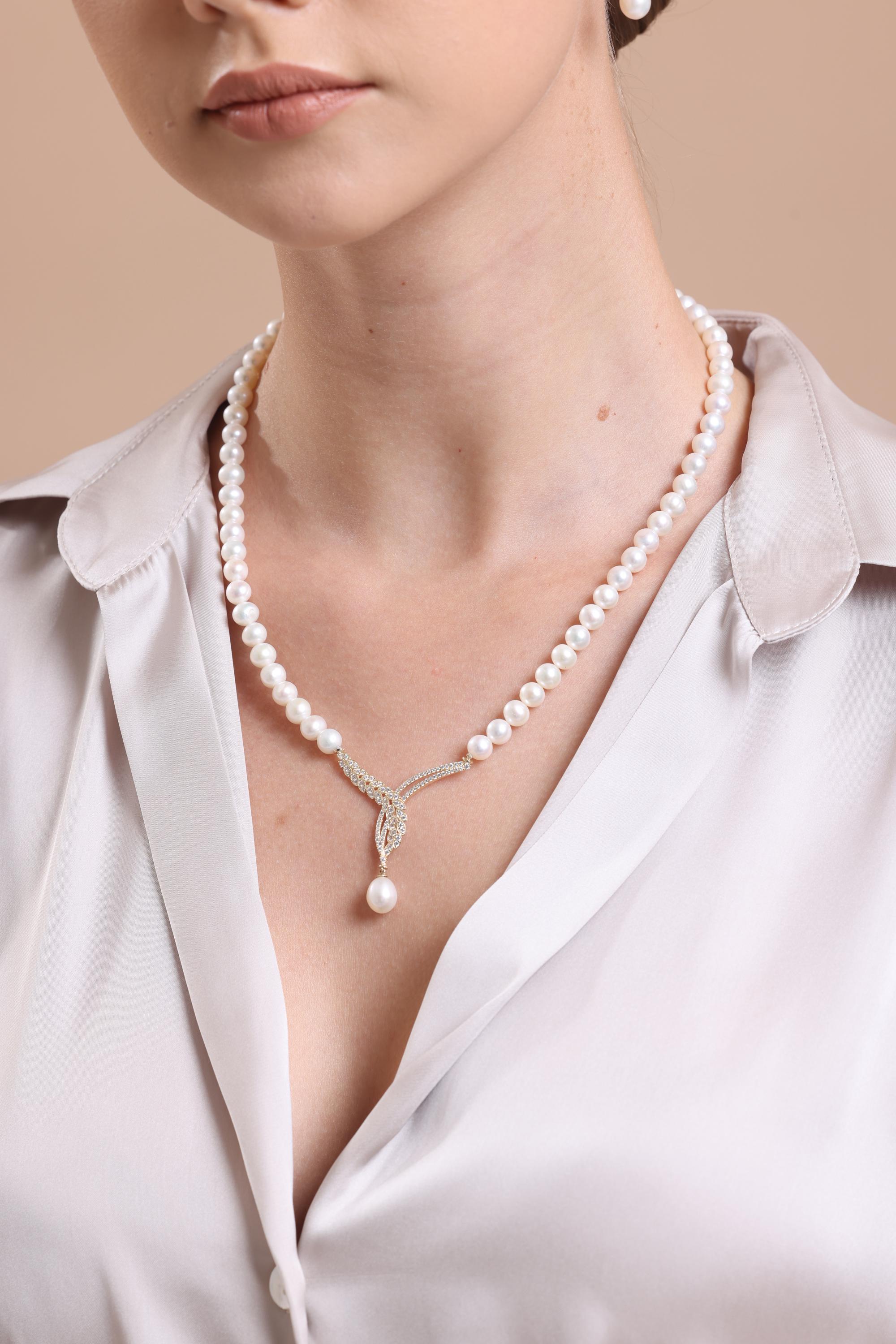 Set Gioielli Donna Foglia Intrecciata - Collana E Orecchini Con Perle E