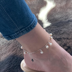 Handmade Sterling Silver Pearl Anklet: Dangle Bead Foot Bracelet