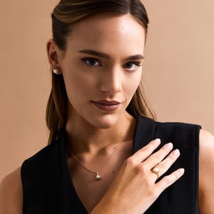Gold Pearl Jewelry Set, Necklace, Earring, Ring, 14k Gold, 6 mm Freshwater Pearl, Zircon Stone, Trio Bridal Set, Bridal Jewelry Set