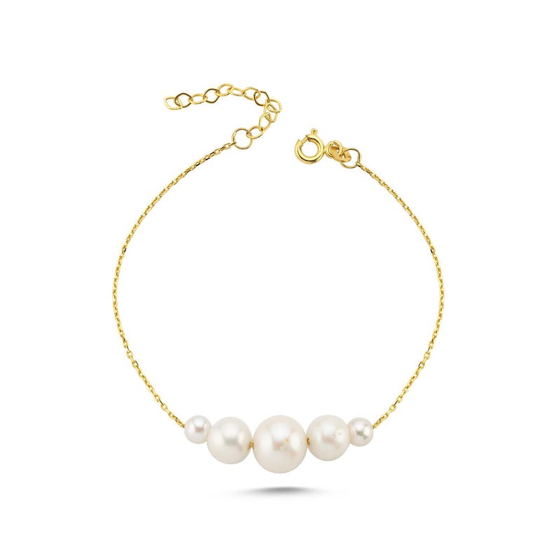 14k Solid Gold Freshwater Pearl Bracelet: Dainty Chain Bracelet - Etsy