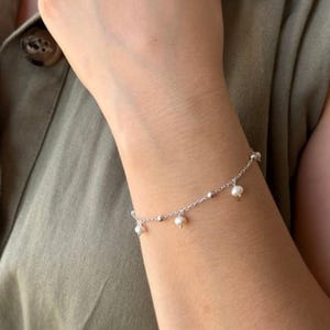 Sterling Silver Chain Bracelet With Pearl, Freshwater Real Natural Pearl Bracelets For Woman, Dainty Bracelet Charm, White Pearl Bracelet