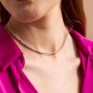 Pink Pearl Necklace, 925 Sterling Silver & Freshwater Real Natural Pearl, Gemstone Jewelry, Tennis Necklaces For Women, bridal necklace