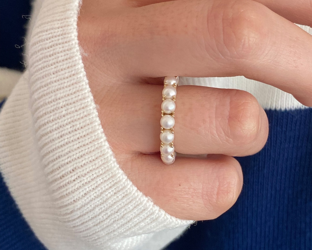 Full Round Pearl Ring Minimalist Freshwater Pearl Ring White - Etsy