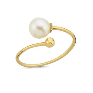 14K Gold Adjustabe Single Pearl Ring, Minimalist Freshwater Pearl Stackable Delicate Ring White Pearl Dainty Ring, dainty pearl ring