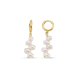 Brincos de pérola barroca, brincos de ouro maciço 14k, pérola natural genuína, brincos pendentes e pendentes para mulheres, joias para mães