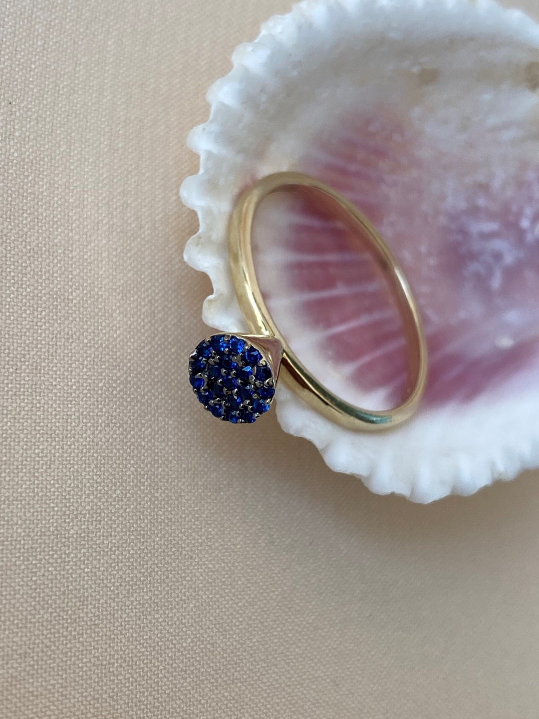 14K Gold Minimalist Lily Ring Dainty Blue Floral Crystal - Etsy