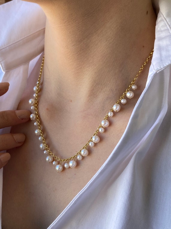 Tiny Pearl and Gold Bead Necklace