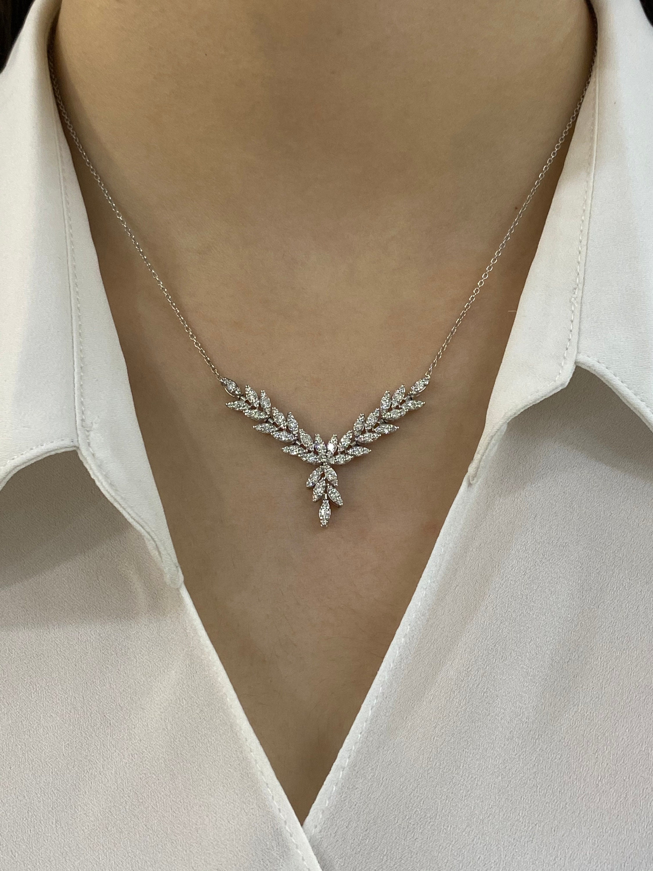1.04ct Diamond Necklace for Women 18K White gold Fantasy Etsy