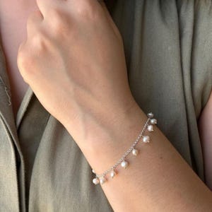 Sterling Silver Chain Bracelet With Pearl, Freshwater Real Natural Pearl Bracelets For Woman, Dainty Bracelet Charm, White Pearl Bracelet
