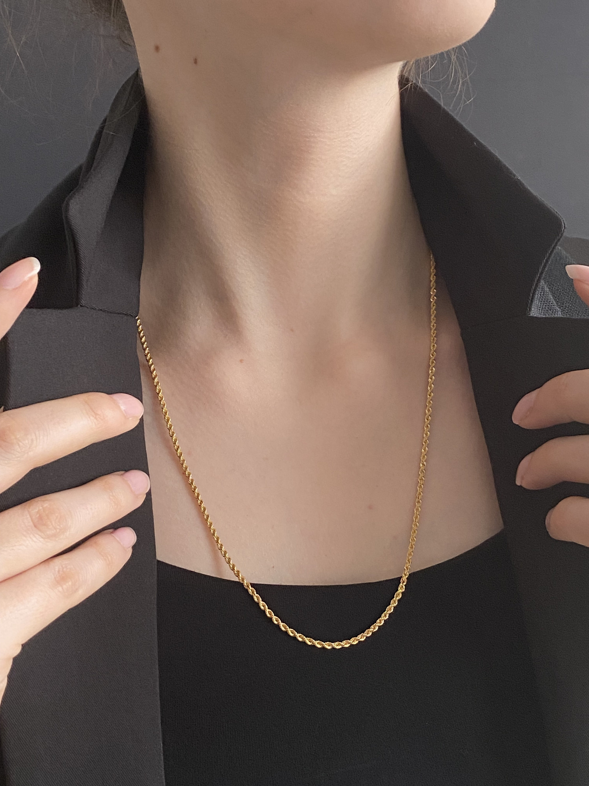 8K Gold Twisted Chain Necklace Solid 