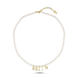 Colar com nome personalizado em prata, prata esterlina 925 e pérolas de água doce, joias com nome inicial, letra personalizada, pulseira com nome da mãe