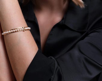 Pearl Cuff Bracelet: 14k Solid Gold or Sterling Silver Bangle